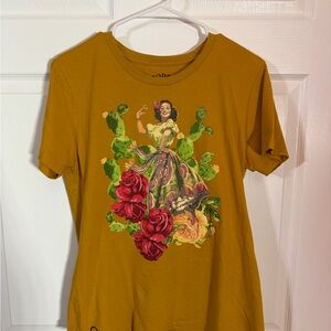 Vibrant Mustard Graphic Tee with Floral Design